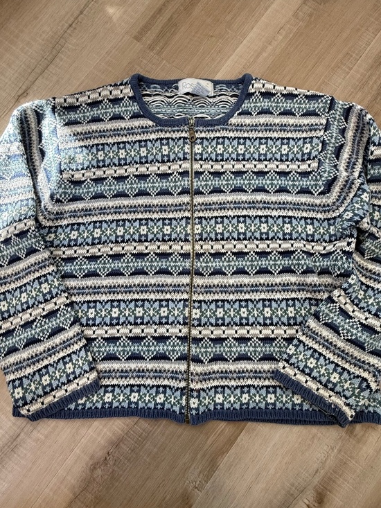 Rosanna Sweaters - Vintage Rosanna Nordic Fair Isle Zip-Front Cardigan Sweater Size Large
